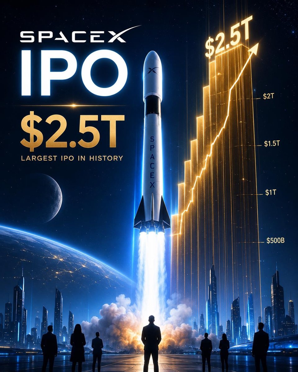 SpaceX IPO at a $2.5 trillion valuation, the largest in history